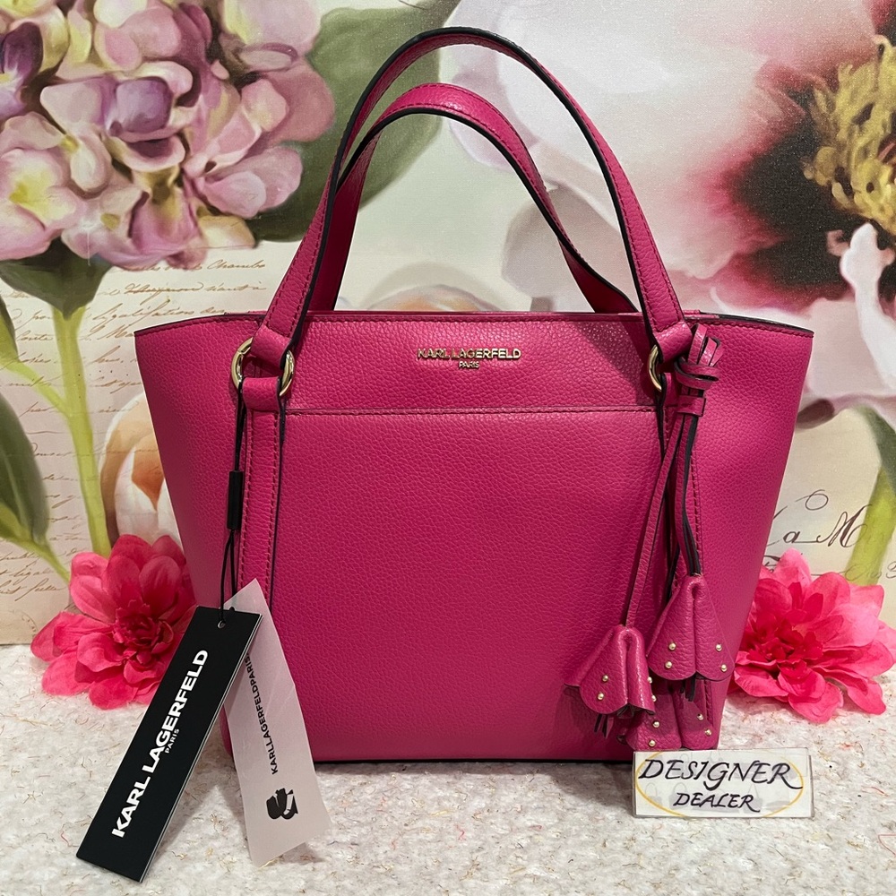 KARL LAGERFELD Iris Pink Leather Satchel Crossbody NWT